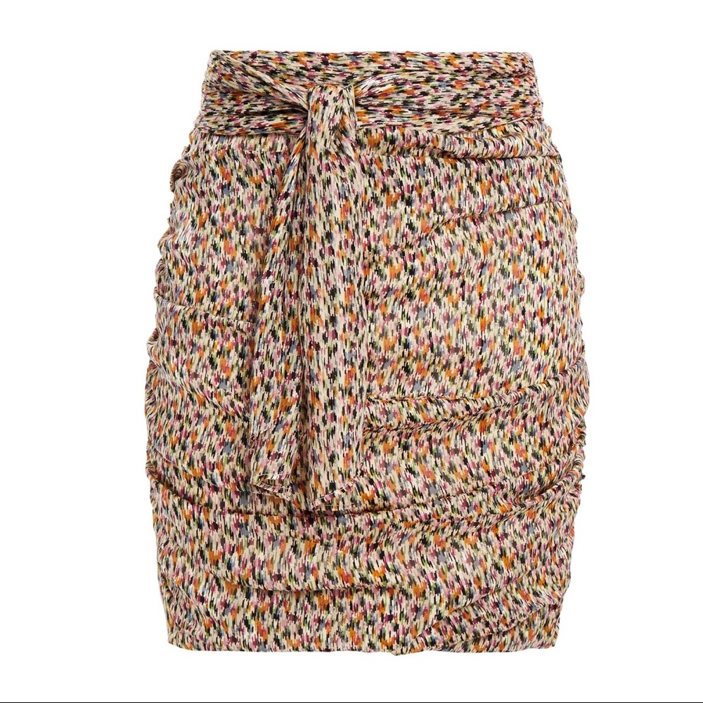 NEW BA&SH RUCHED METALLIC PRINT CHIFFON MINI SKIRT - Picture 8 of 10